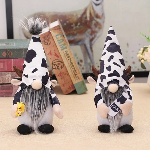 Gnomo di Peluche con Motivo a Mucca Con Girasole e Bottiglia di Latte Simpatica Bambola Senza Volto Scandinava Ornamento da Tavolo per la Casa