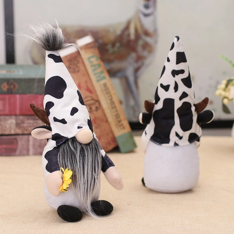 Gnomo di Peluche con Motivo a Mucca Con Girasole e Bottiglia di Latte Simpatica Bambola Senza Volto Scandinava Ornamento da Tavolo per la Casa