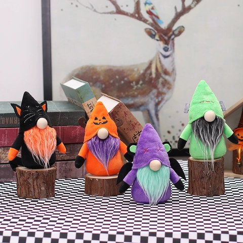 Halloween Gnome Plush Decorations Bat Black Cat Pumpkin Frankenstein Faceless Doll Ornaments For Holiday Home Party Table Decor