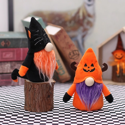Halloween Gnome Plush Decorations Bat Black Cat Pumpkin Frankenstein Faceless Doll Ornaments For Holiday Home Party Table Decor