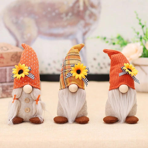 Harvest Festival Sunflower Faceless Gnome Plush Doll Thanksgiving Pointed Hat Handmade Swedish Tomte For Home Decor Ornament