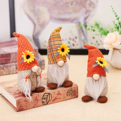 Harvest Festival Sunflower Faceless Gnome Plush Doll Thanksgiving Pointed Hat Handmade Swedish Tomte For Home Decor Ornament