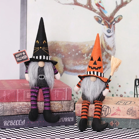 Decoraciones de Gnomo de Halloween Piernas Largas Calabaza Gato Negro Sombrero de Bruja Peluche Muñeca Sin Rostro Fiesta