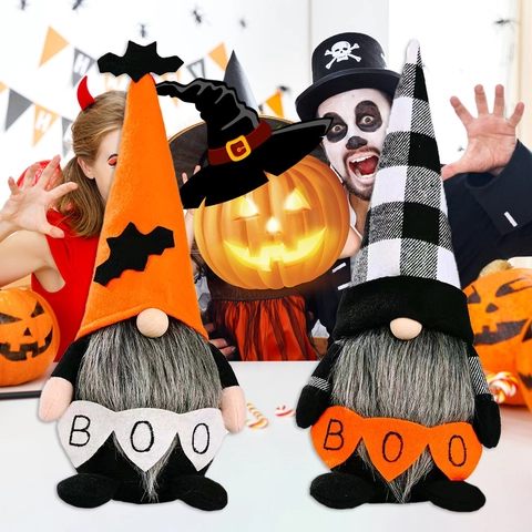Gnomo di Halloween Bambola di Peluche Rudolph Senza Volto Con Bandiere Boo Pipistrello Cappello a Scacchi Decorazione Casa