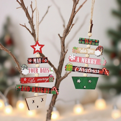 Decoración Colgante de Árbol de Madera de Navidad Con Gnomo Estrella Cuadros Estampado Adorno Festivo para Fiesta Hogar Navidad