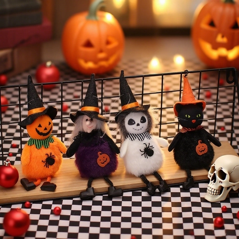 Ciondolo per Bambola di Peluche di Halloween Strega Fantasma Gatto Zucca Ornamento Sospeso per Festa Festival Decorazioni Casa Finestra