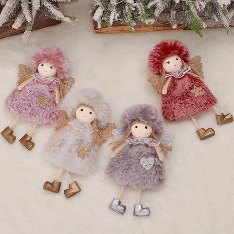 Simpatica Bambola Angelo in Peluche Ornamento Sospeso di Natale Statuina in Tessuto Con Ali Glitterate per Decorazioni Natalizie