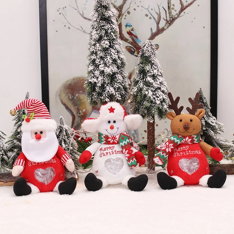 Knitted Fabric Christmas Plush Gift Bag Heart Window Santa Snowman Reindeer Holiday Candy Storage Home Decor