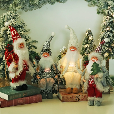 Statuina di Babbo Natale di Natale in Piedi Illuminata a LED Bambola di Peluche Uomo della Foresta Per Decorazione Plastica Tessuto Ornamenti