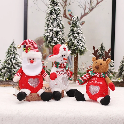 Knitted Fabric Christmas Plush Gift Bag Heart Window Santa Snowman Reindeer Holiday Candy Storage Home Decor