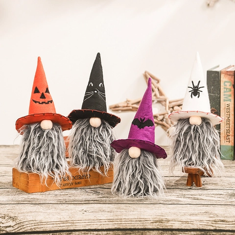 Halloween Gnome Plush Decorations Faceless Doll With Pumpkin Bat Spider Cat Pattern For Home Party Shop Window Ornament
