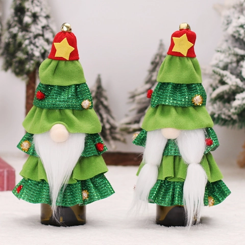 Housse de Bouteille de Vin Gnome Sapin de Noël Feutre à Paillettes Décoration de Table pour Fête de Noël
