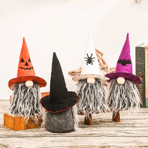 Halloween Gnome Plush Decorations Faceless Doll With Pumpkin Bat Spider Cat Pattern For Home Party Shop Window Ornament