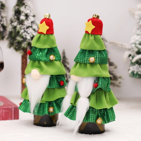 Housse de Bouteille de Vin Gnome Sapin de Noël Feutre à Paillettes Décoration de Table pour Fête de Noël