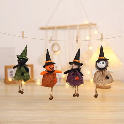 Halloween Jute Elf Kürbis Hexe Geist Schwarze Katze Hängende Puppen Ornamente Für Festliche Haus Party Dekoration