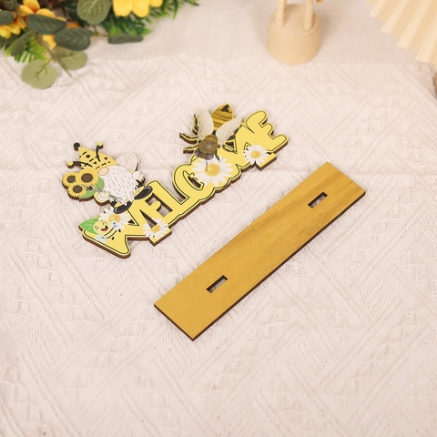 Bee Gnome Wood Welcome Sign Bee Grateful Table Top Decoration Sunflower Daisy Wooden Ornament For Home Office Desktop Farmhouse Decor