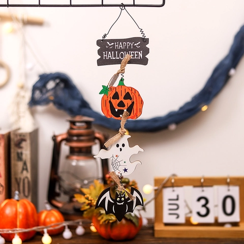 Halloween Holz Hängedekoration Mit Kürbis Geist Fledermaus Katze Skelett Happy Halloween Schild Für Innenparty Home Dekor