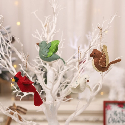 Adornos para Árbol de Navidad de Pájaro de Fieltro Hechos a Mano Colgante de Tela de Pájaro Lindo Decoración Festiva del Hogar