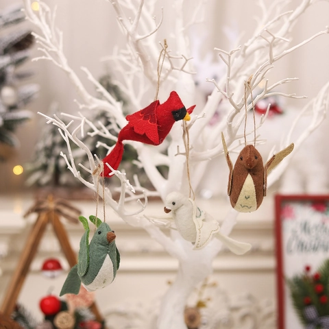 Adornos para Árbol de Navidad de Pájaro de Fieltro Hechos a Mano Colgante de Tela de Pájaro Lindo Decoración Festiva del Hogar