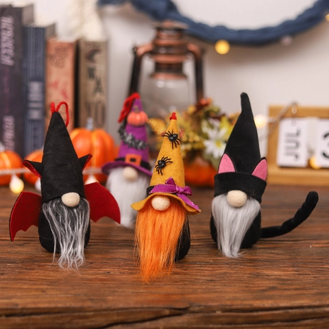 Gnomo di Halloween Decorazione Peluche Bambola Senza Volto Gatto Nero Pipistrello Zucca Ragno Ornamenti per Festival Festa Casa Arredo