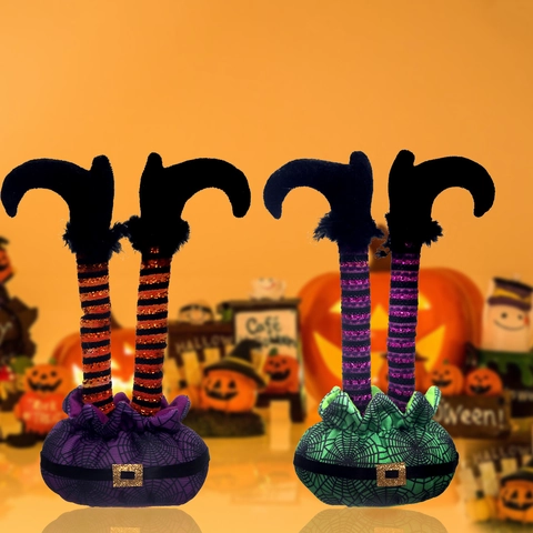Gambe di Strega di Halloween Decorazione da Tavolo Piedi di Elfo Pieghevoli per Scena di Festa Peluche a Righe