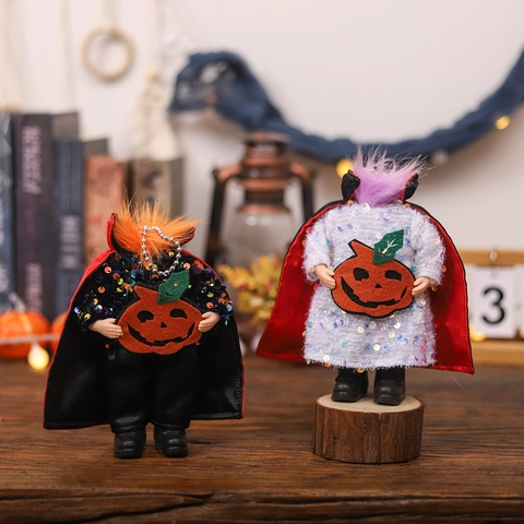 Bambola Vampiro senza Testa di Halloween Con Zucca Ornamento in Tessuto Paillettes per Decorazione Festa Casa Statuetta