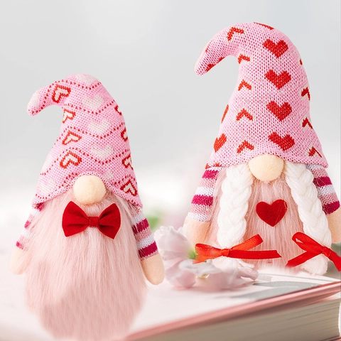 Valentine Day Faceless Gnome Plush Dolls Heart Knitted Hat Tomte Table Ornament For Couple Romantic Home Festive Decor