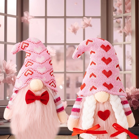 Valentine Day Faceless Gnome Plush Dolls Heart Knitted Hat Tomte Table Ornament For Couple Romantic Home Festive Decor