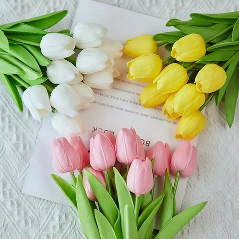 Realistische Mini Kunsttulpen Bloemen PU Plastic Nep Bloemen Voor Huis Decoratie Bruiloft Feest Kantoor Bureau Arrangement