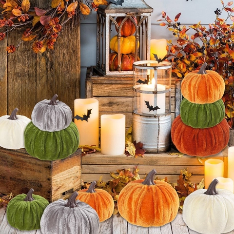 Ornements de Citrouille en Tissu de Velours Simulation Action de Grâce Citrouilles Décoratives d'Halloween Décor de Table
