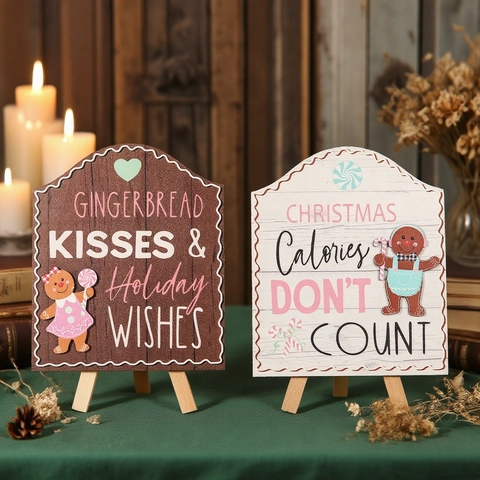 Adorno de Mesa de Madera Hombre de Jengibre Con Soporte Placa de Madera Estampada Holiday Wishes Decoración de Escritorio Regalo