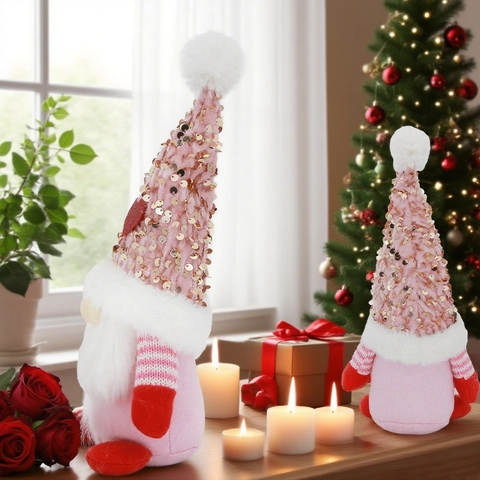 Valentine's Day Gnome Decor Pink Sequined Hat Heart Plush Tomte For Romantic Home Table Wedding Party Ornament