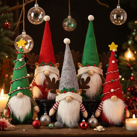Adornos de Peluche de Gnomo de Navidad Hechos a Mano Muñeca Sin Rostro Rudolph Con Astas Sombrero Árbol Decoración Hogar