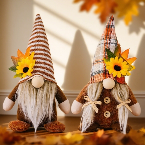Gnomi di Decorazione per il Giorno del Ringraziamento del Raccolto Autunnale Girasole Foglia d'Acero Ornamento in Peluche