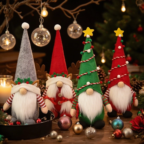 Adornos de Peluche de Gnomo de Navidad Hechos a Mano Muñeca Sin Rostro Rudolph Con Astas Sombrero Árbol Decoración Hogar