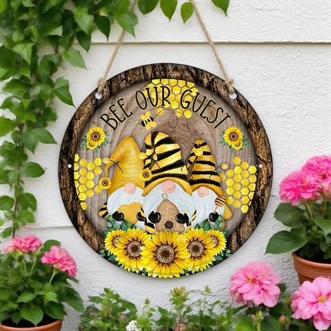 Rustikales Holz Biene Zwerg Hängeschild Bee Our Guest Rund Sonnenblume Plakette Wanddeko Für Zuhause Flur Küche Bauernhaus Dekoration