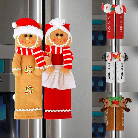Kerst Koelkast Handvat Covers Peperkoekmannetje Kerstman Sneeuwpop Rendier Patroon Keukenapparaat Beschermende Decor Handgreepbeschermers