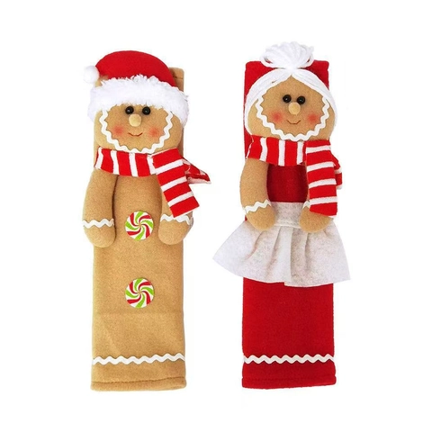 Gingerbread Man Refrigerator Handle Covers Christmas Kitchen Appliance Decoration Felt Fabric Protective Sleeves Cartoon