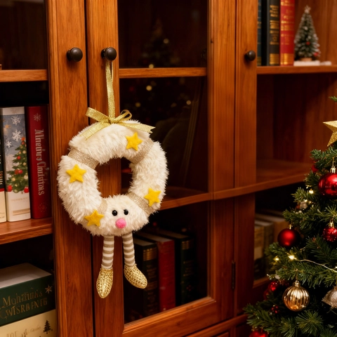 Süßer Plüsch Weihnachtskranz Puppe Anhänger Cartoon Gestreifte Beine Stern Hängende Dekoration Für Haus Schlafzimmer Wand Tür Fest