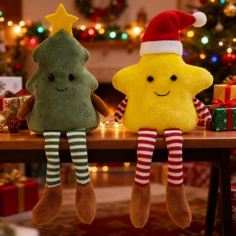 Christmas Plush Long Leg Star And Tree Doll Ornaments Soft Cartoon Stuffed Toy Xmas Party Home Decor Desktop Figurine