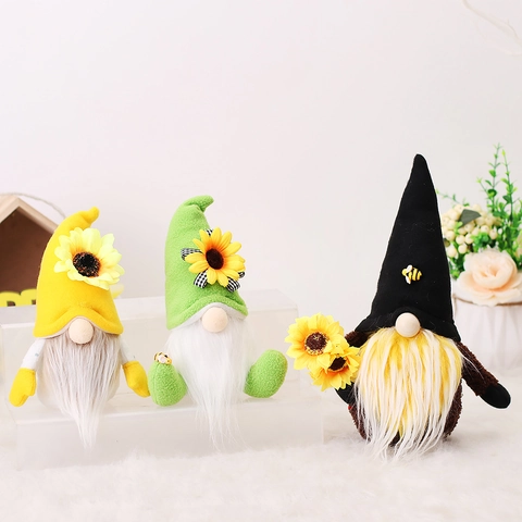 Zonnebloem Bij Kabouter Pluche Pop Lente Zomer Decoratie Handgemaakte Scandinavische Tomte Nisse Ornament Voor Thuis Kantoor Feest