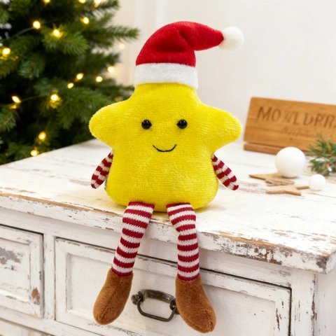 Décoration de Noël en Peluche Étoile Sapin Suspendue Avec Longues Jambes Rayées Peluche Douce Décoration de Table Fête de Vacances Cadeau