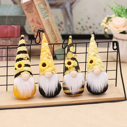 Ornamenti Appesi Gnomo Ape e Girasole Bambola Senza Volto in Peluche per Decorazione Parete Casa Festa Primavera Estate