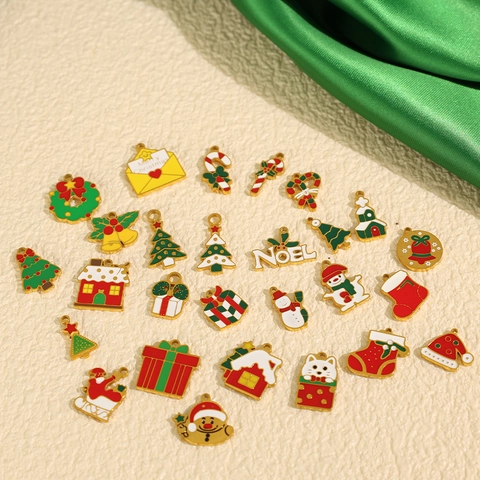 Christmas Enamel Pendants For DIY Jewelry Making Stainless Steel Santa Claus Snowman Reindeer Charms Bracelet Necklace Accessories