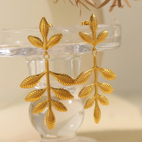 Vintage Nature Leaf Stainless Steel Dangle Earrings For Women Gold Silver Plated Freshwater Pearl Drop Earrings Jewelry Gift