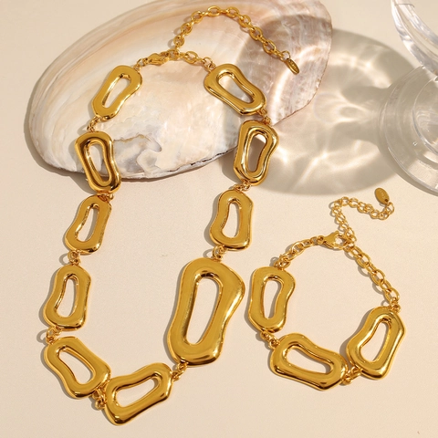 Collana Bracciale Orecchini in Acciaio Inossidabile Catena Grossa da Donna Gioielli Minimalisti Geometrici Irregolari