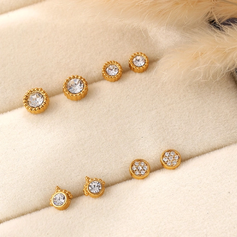 Boucles d'Oreilles Clous Minimalistes en Acier Inoxydable Plaquées Or Strass Cristal Cœur Lune Couronne Mauvais Œil Bijoux Femme