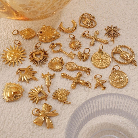 Vintage 18K Vergoldet Edelstahl Anhänger Herz Schmetterling Sonne Böser Blick Charms Für Schmuckherstellung DIY Geschenk