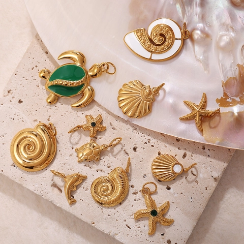 Marine Theme Stainless Steel Pendants Turtle Starfish Conch Dolphin Charms For DIY Jewelry Making Necklaces Bracelets Accessories