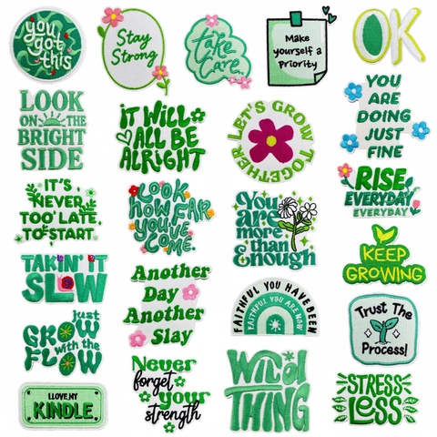 Grüne Polyester Stickaufnäher Zum Aufbügeln Für Kleidung Tasche Dekorative Blumen Schnecke Muster Zitat Patch Zubehör